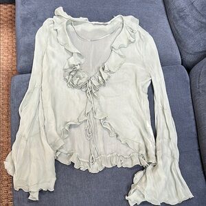 Zara Cream Ruffled Bell Sleeve Blouse
